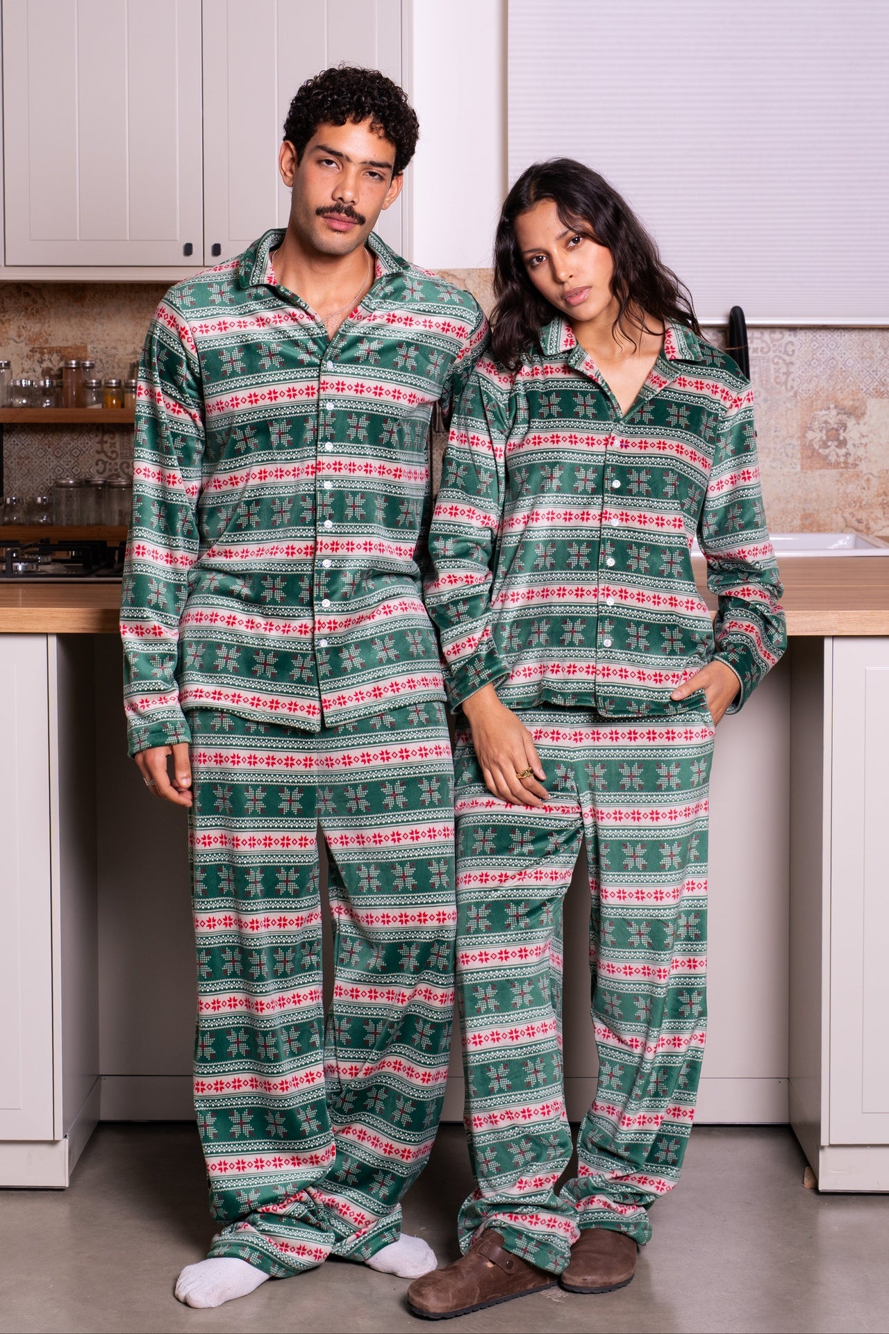 Fleece Christmas Print Pajama Set – Green