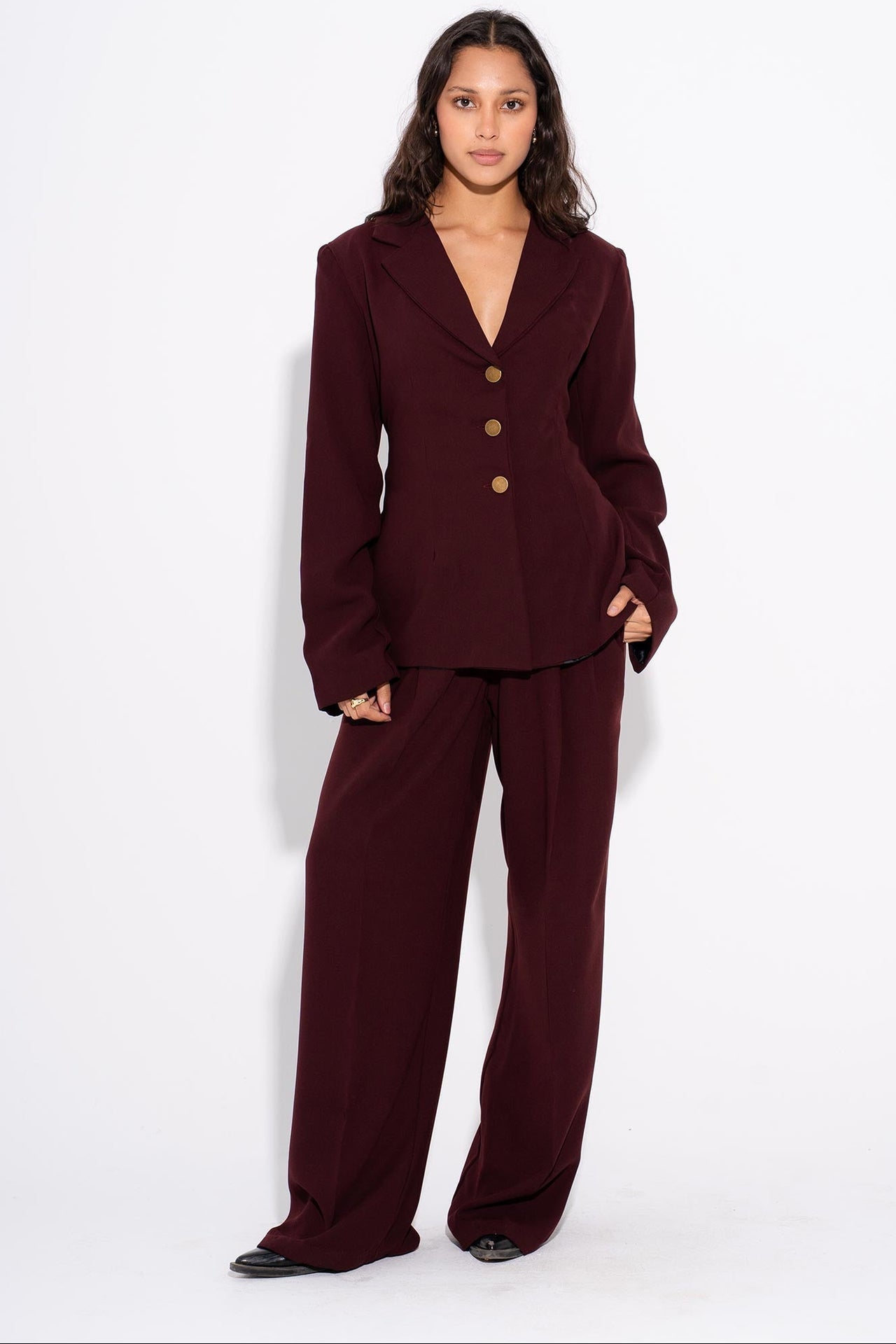 Crepe Plain Matching Set – Burgundy