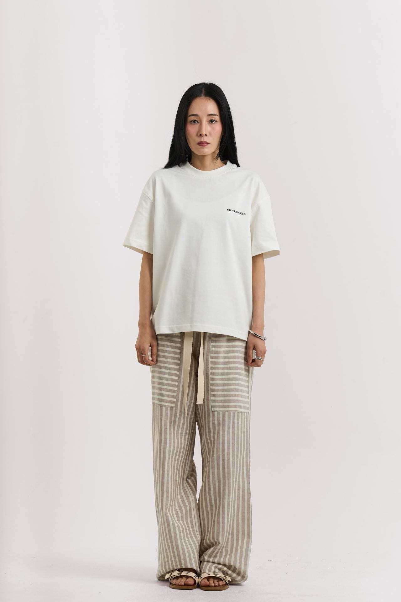 BEIGE STRIPED LINEN PANTS