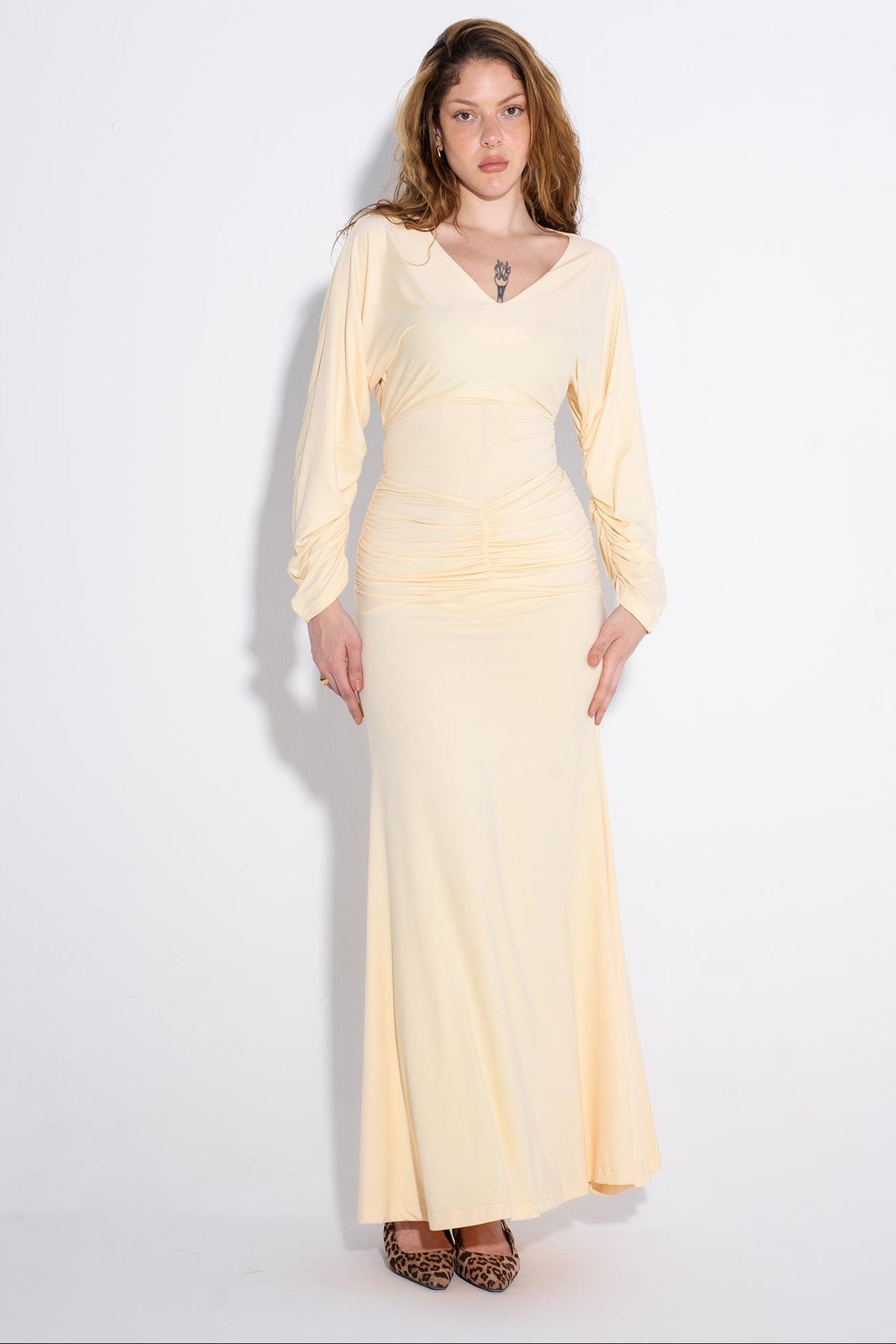 Ruched Waist Maxi Dress - Yellow