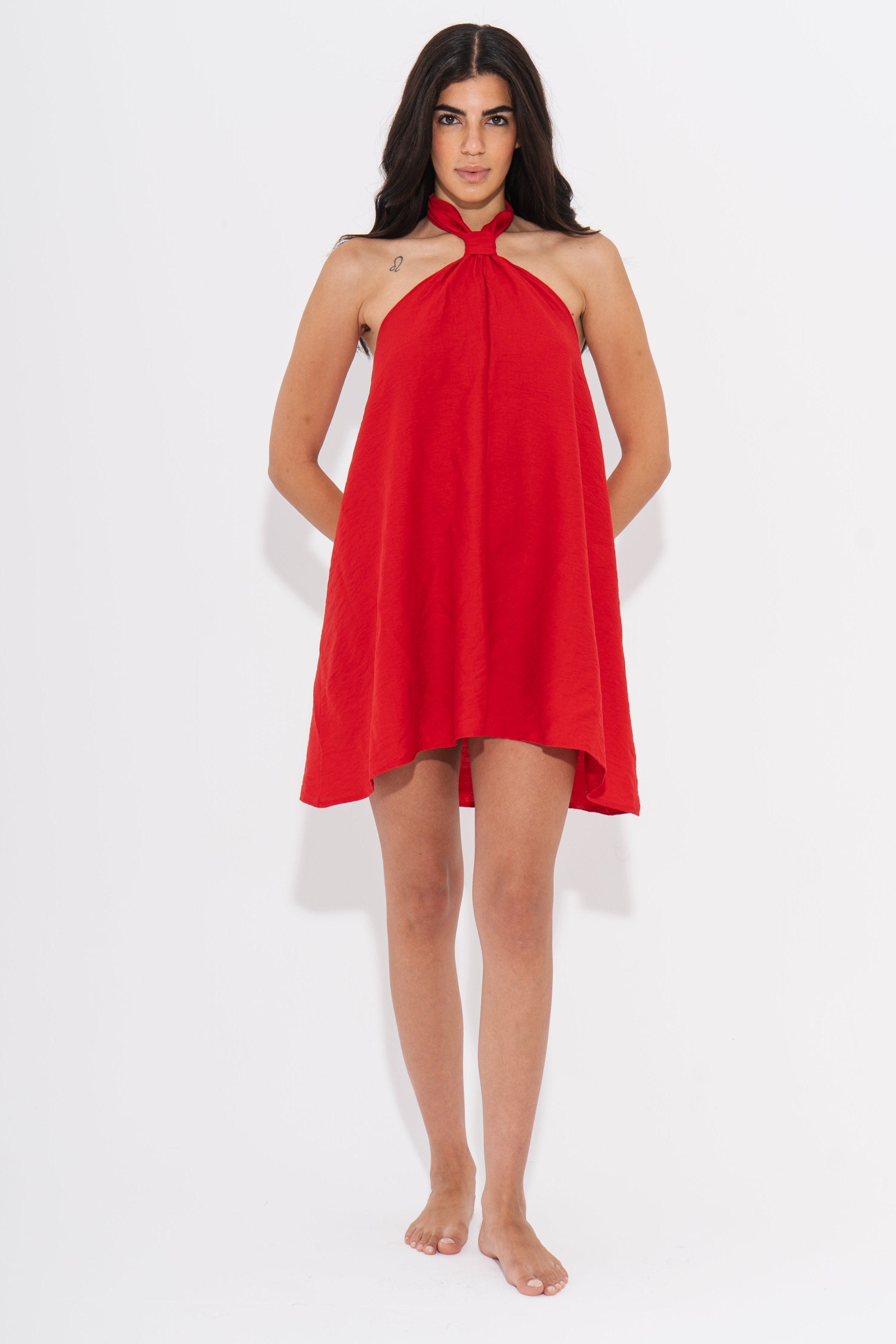 Linen Aira Mini Dress - Red