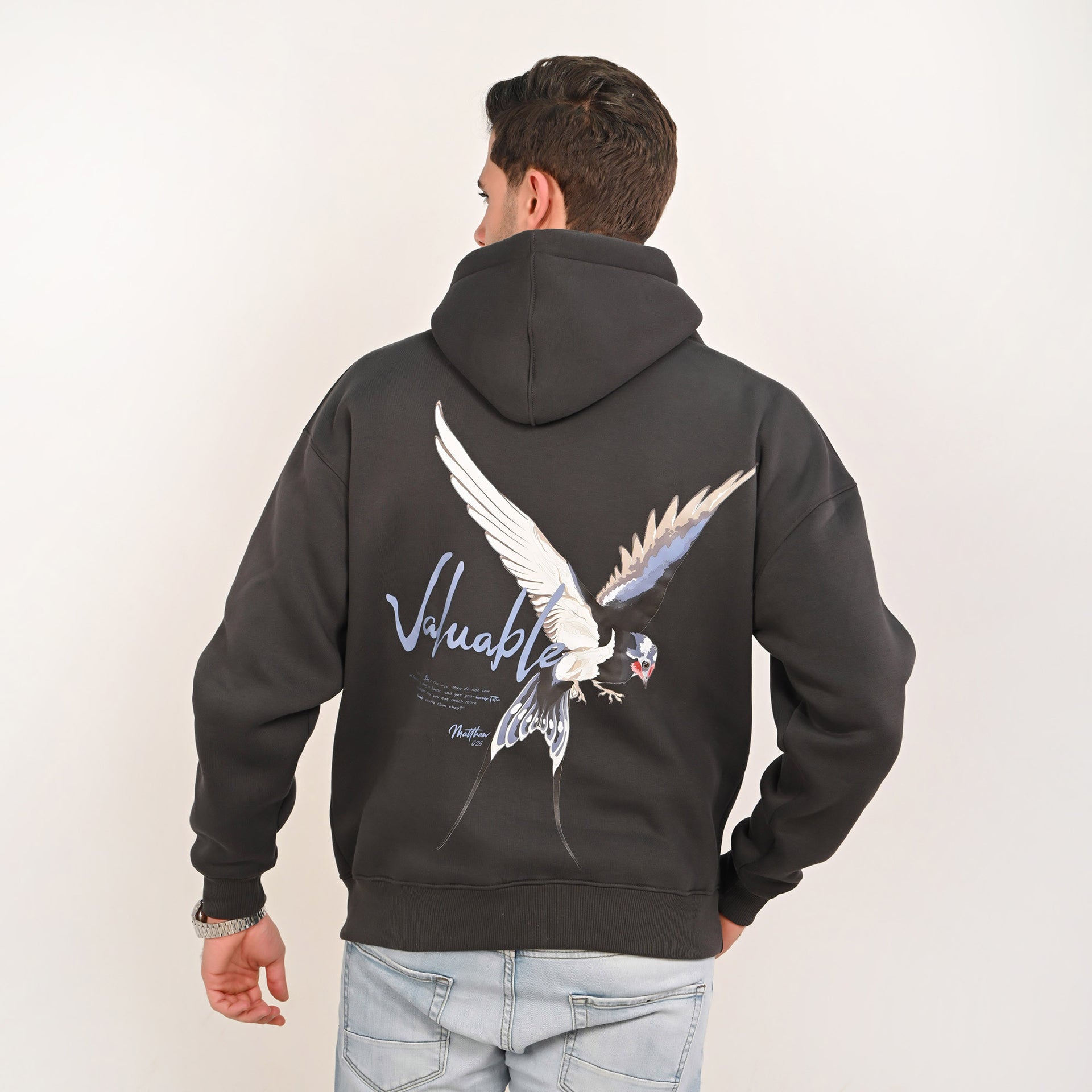 Graphic Valuable Relaxed Fit Hoodie – Iron Grey