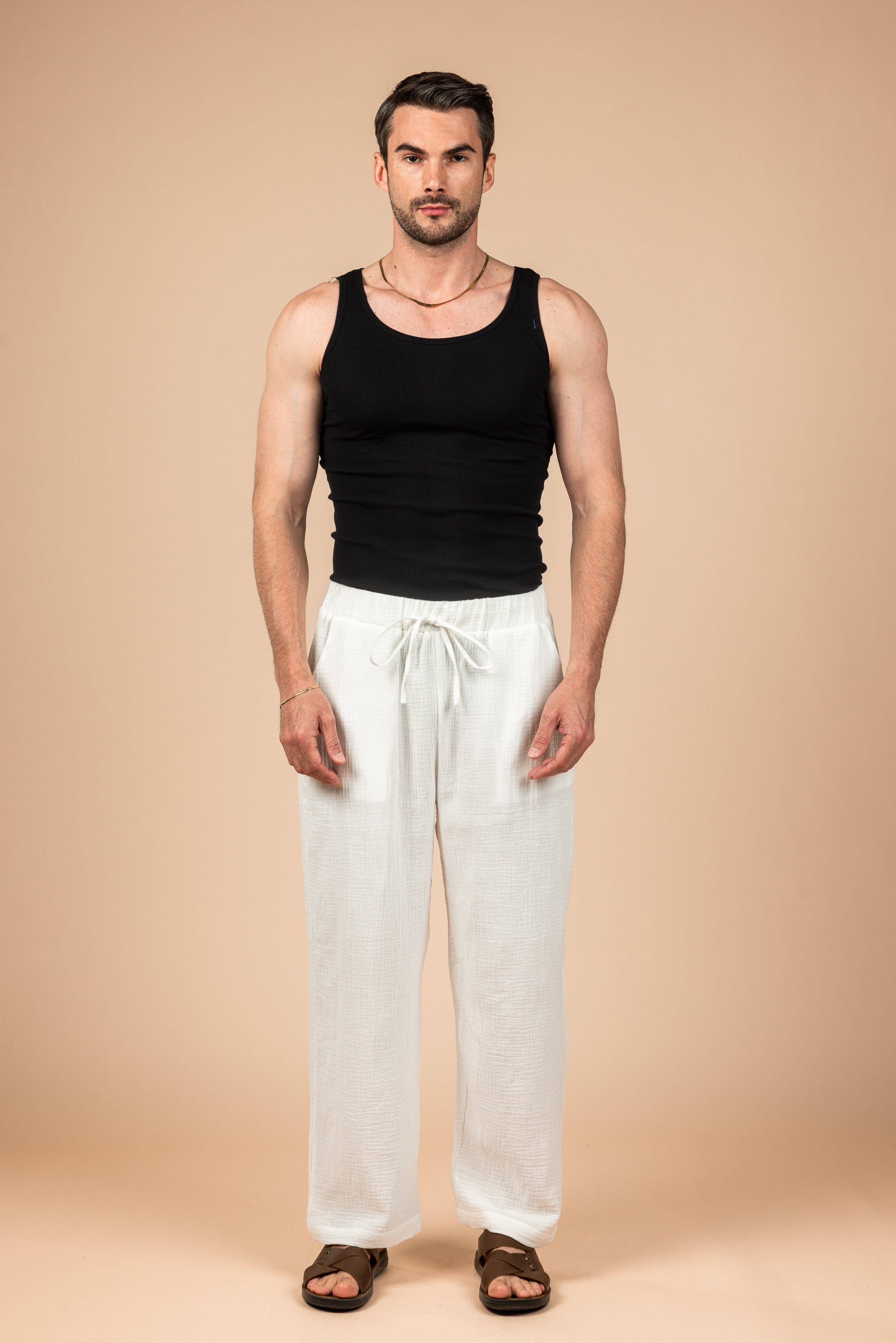 Wide Leg Baby Cotton Pants - White