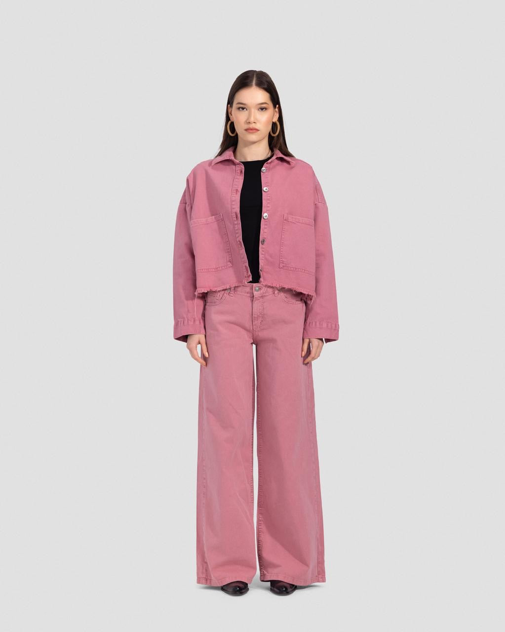 Denim Basic Wide-Leg Pants - Cashmere