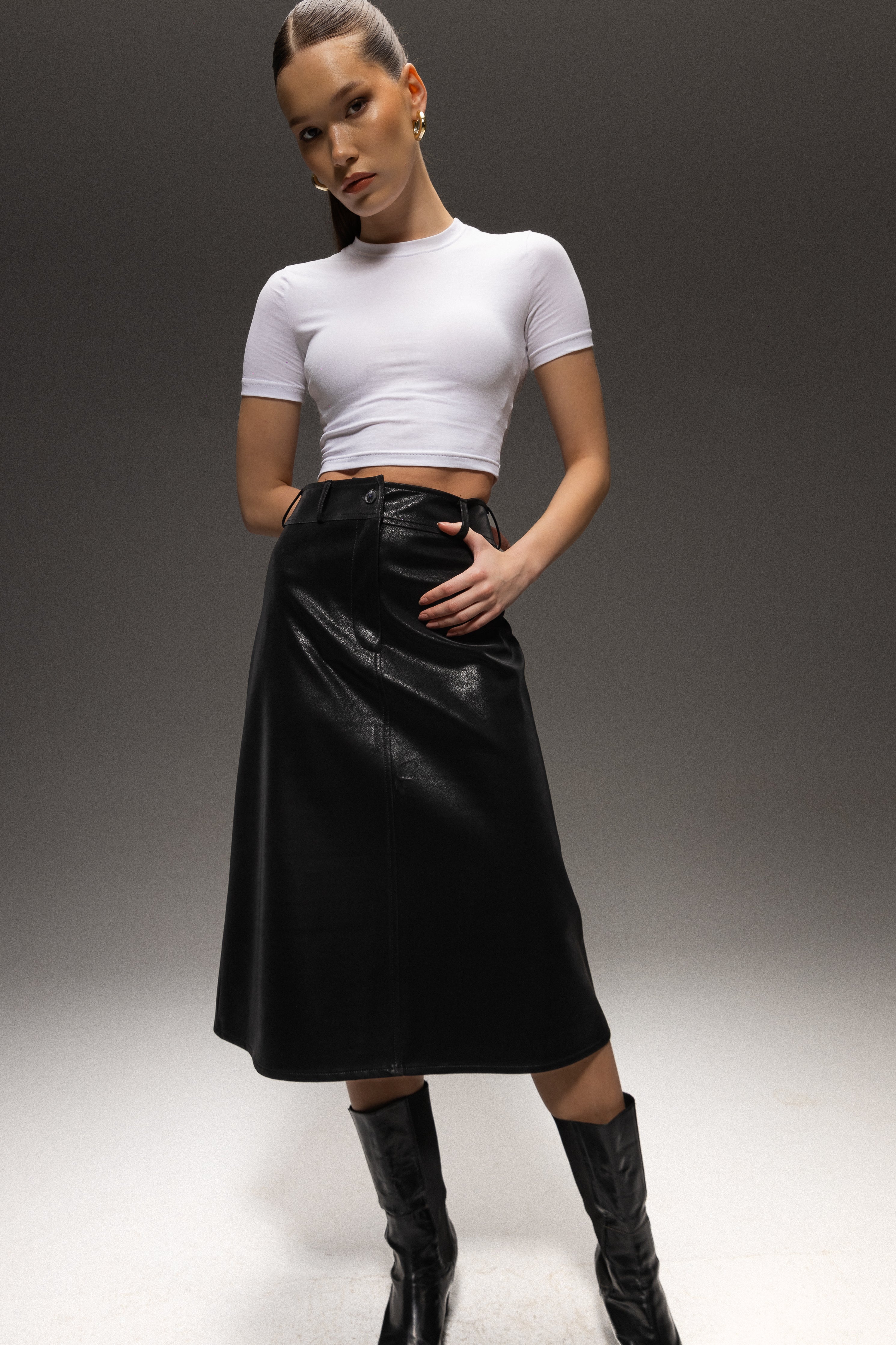 Leather Runic Eclipse Skirt - Black