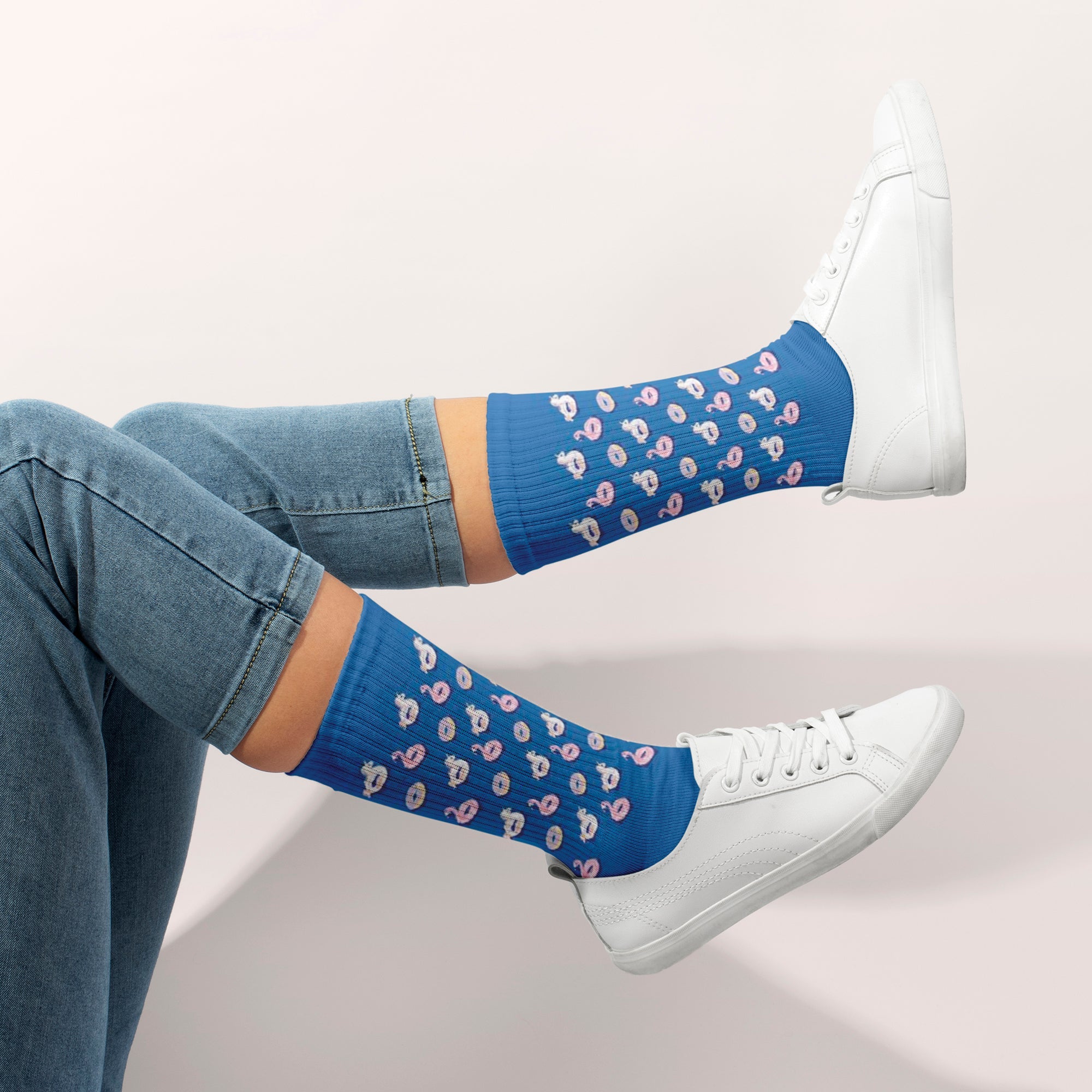 Cotton Donut Print Crew Socks – Blue