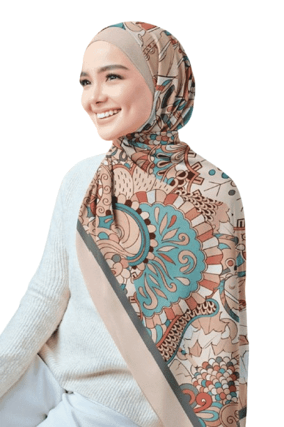Printed Chiffon Crepe Veil - Beige
