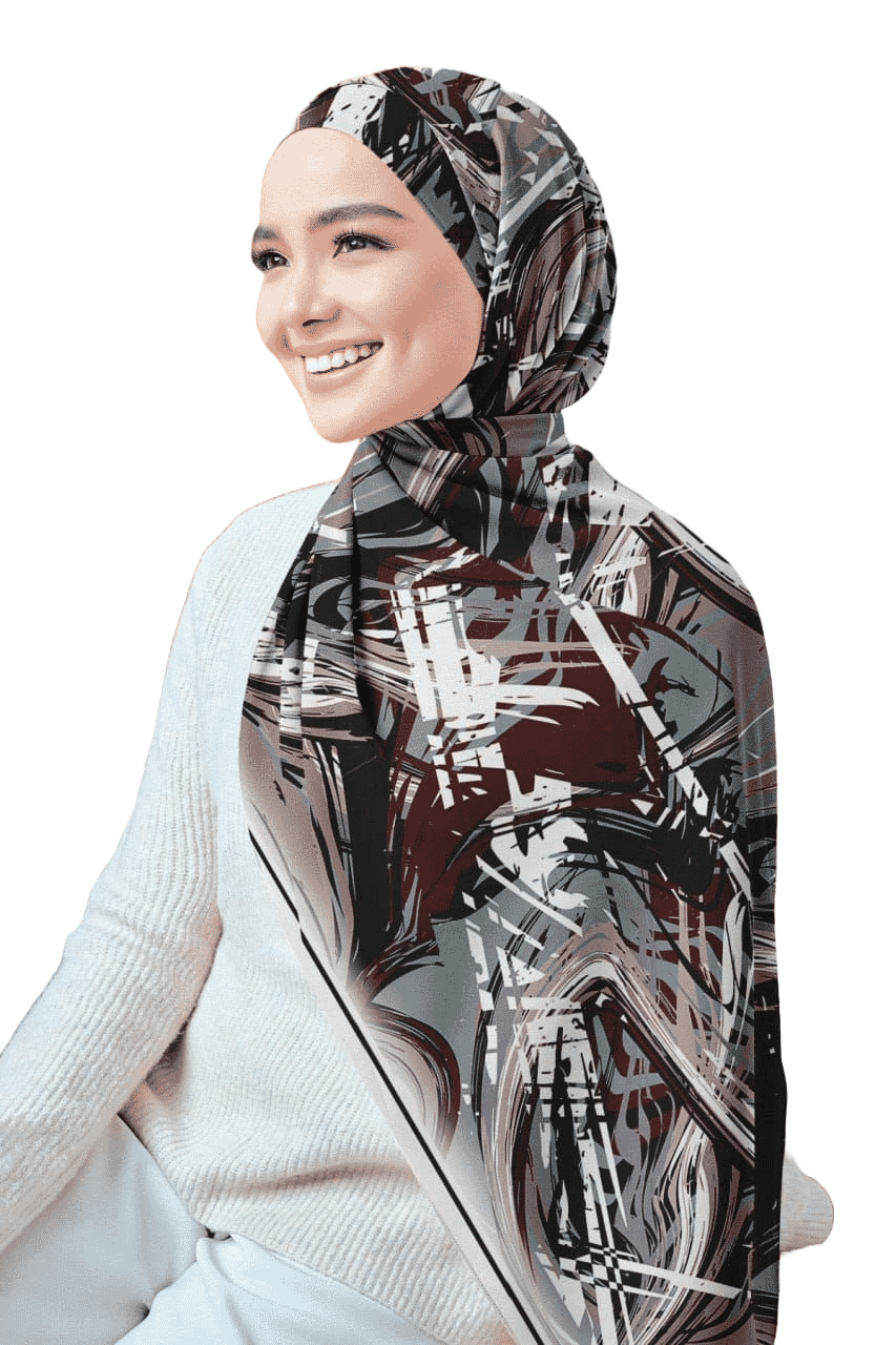 Printed Chiffon Crepe Veil - Multicolor