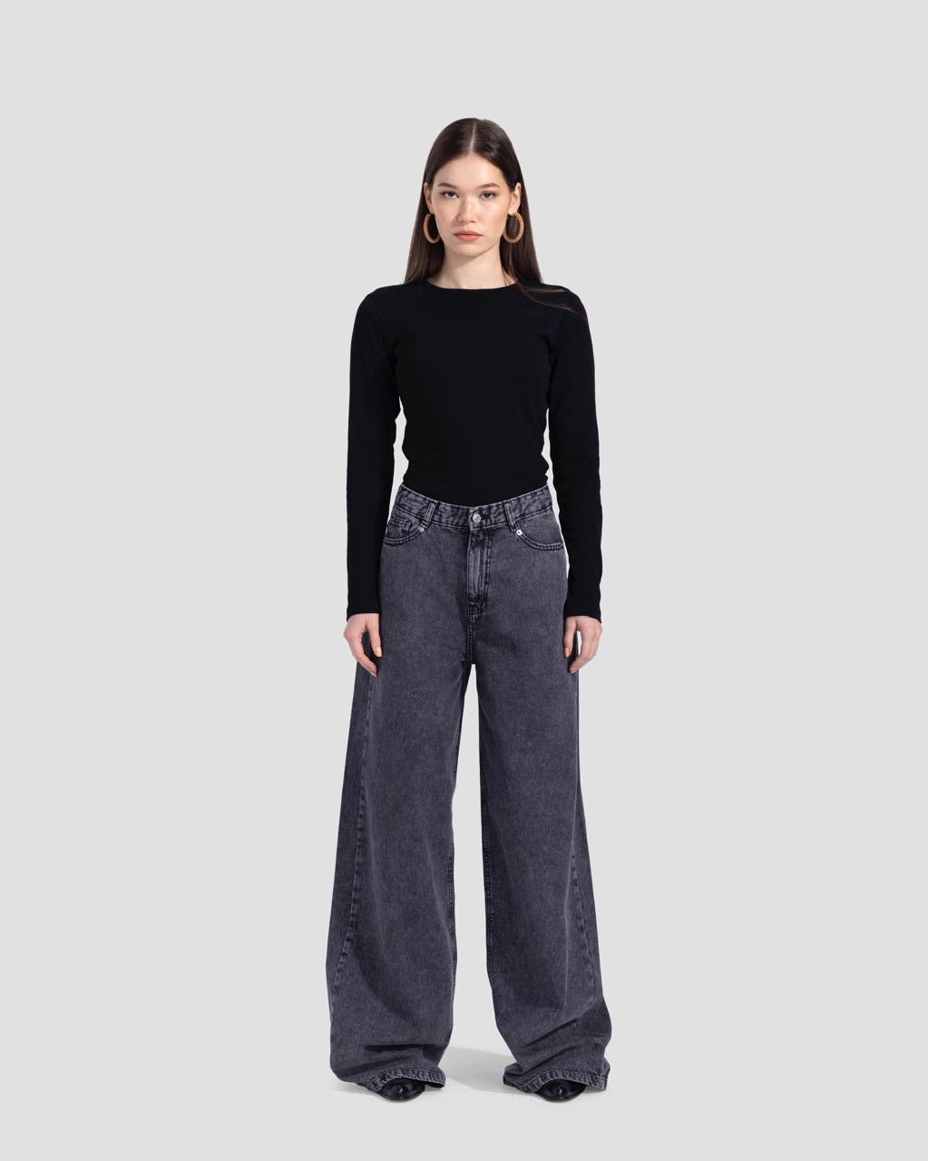 Denim Basic wide-leg pants - Dark Grey