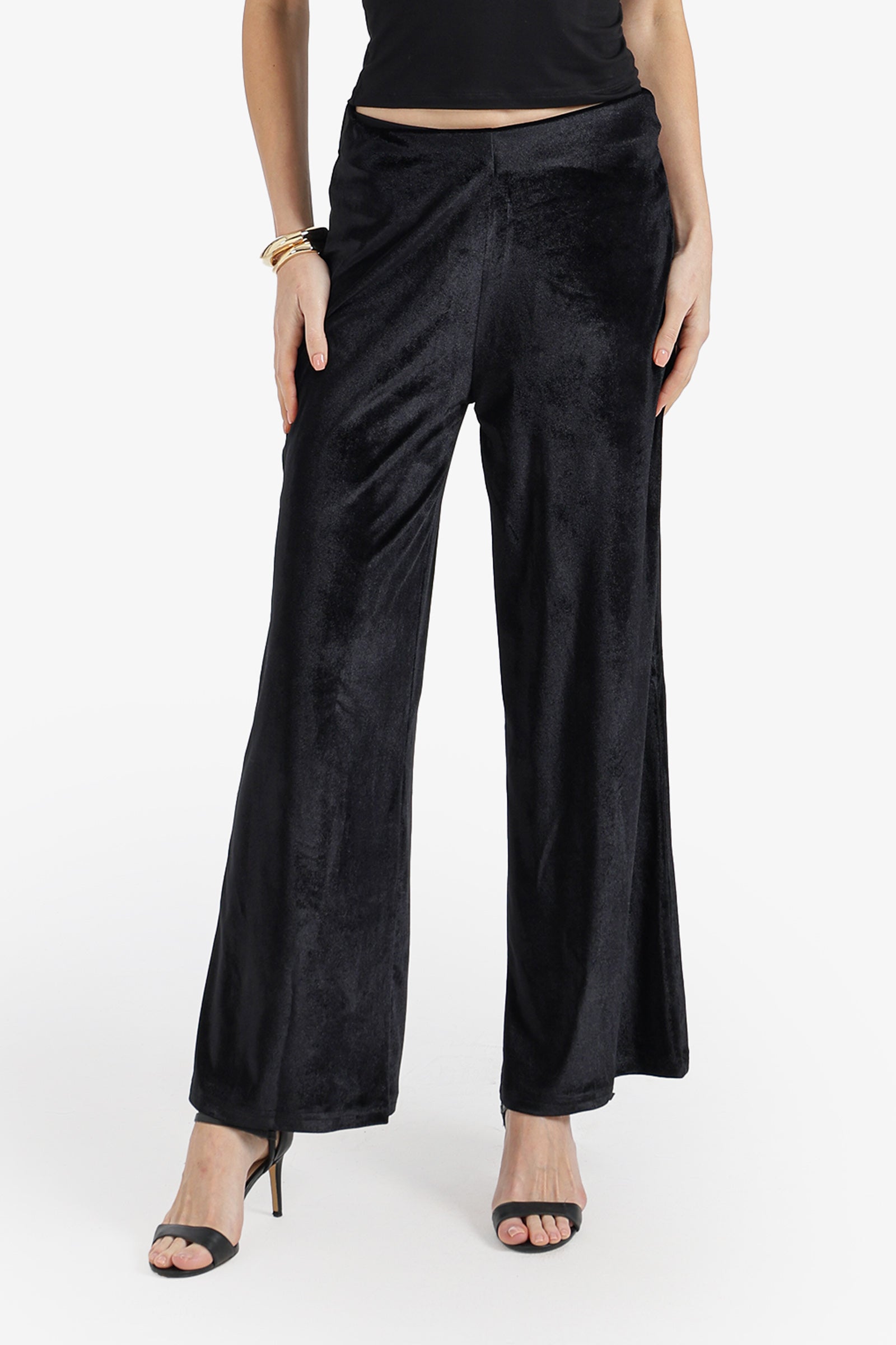 Solid Velvet Flare-Leg Pants – Black