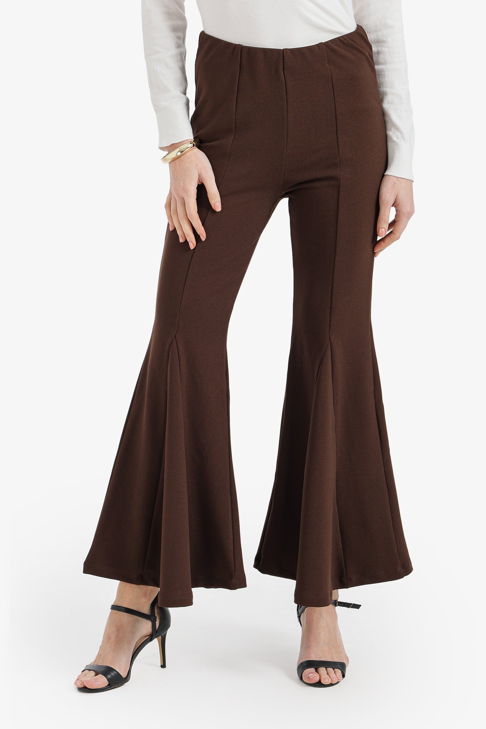 Solid Slim-Fit Flare Pants – Dark Brown