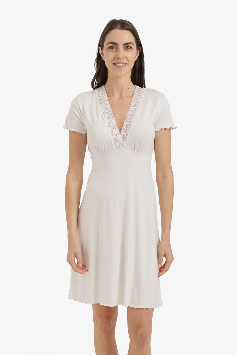 Lace V-Neck Nightgown - Off White