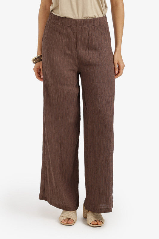 Textured Wide-Leg Pants – Drak Brown