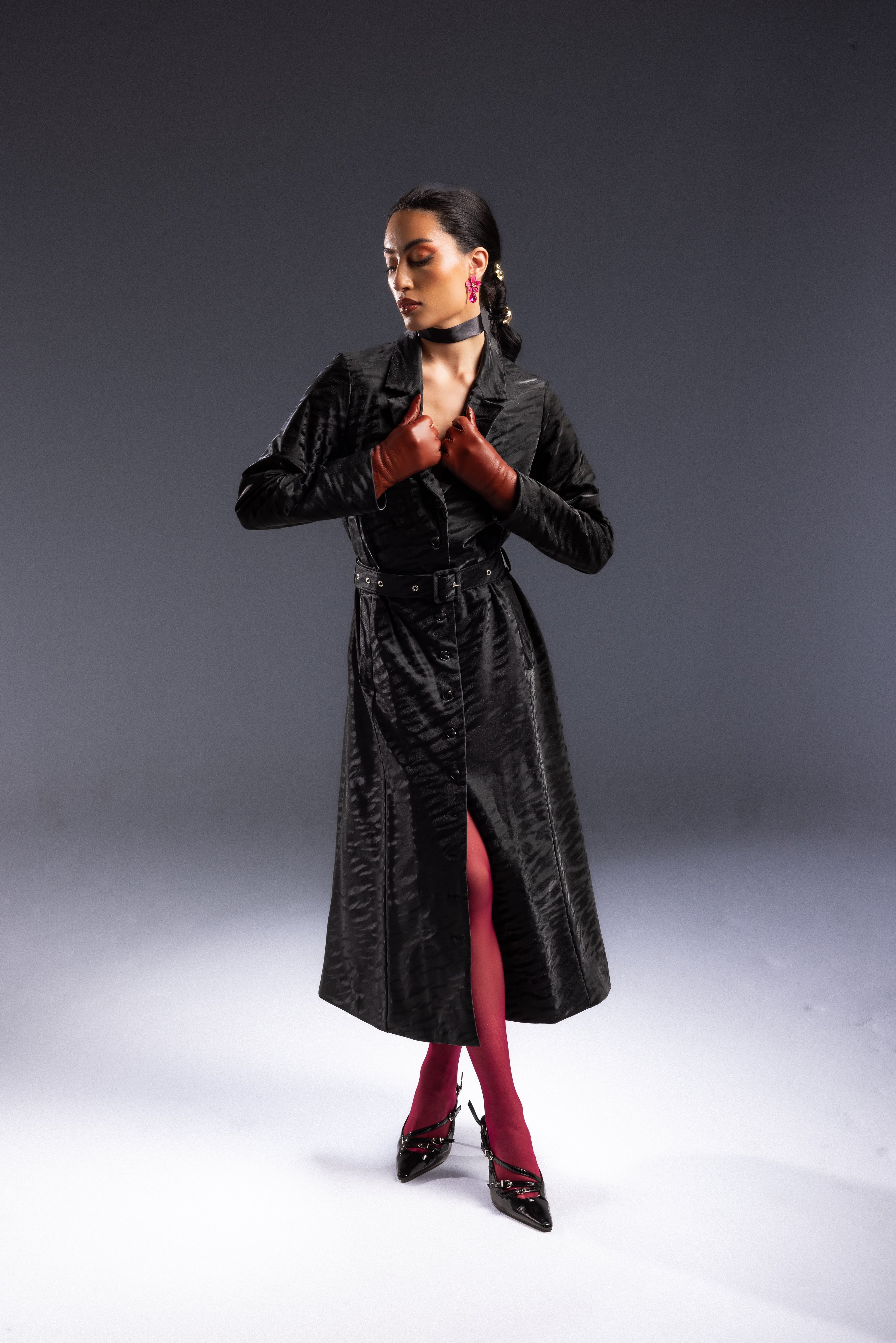 Faux Leather Lunar Wild Trench Dress - Black