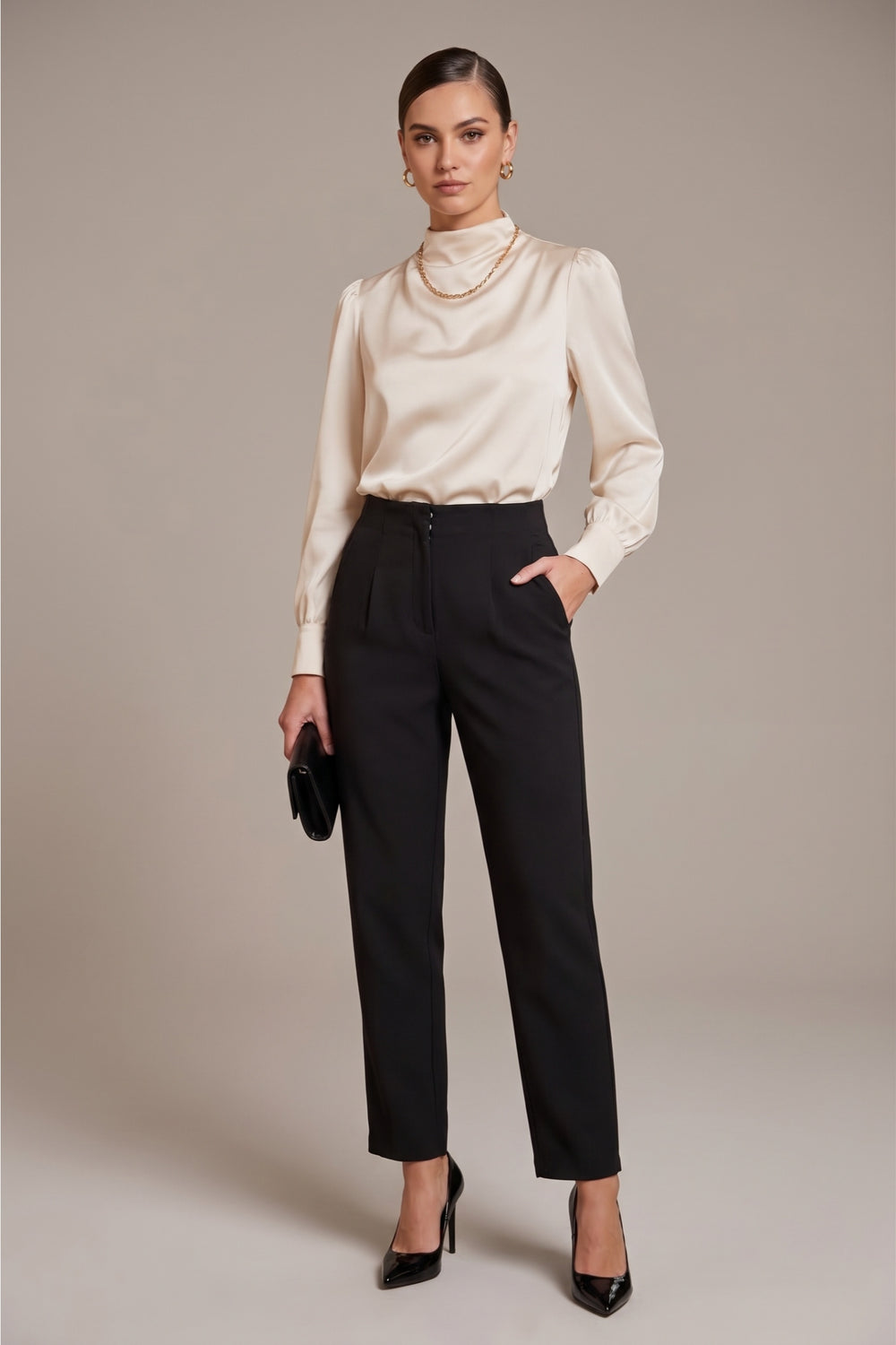 Pleated High-Waist Formal Pants – Black