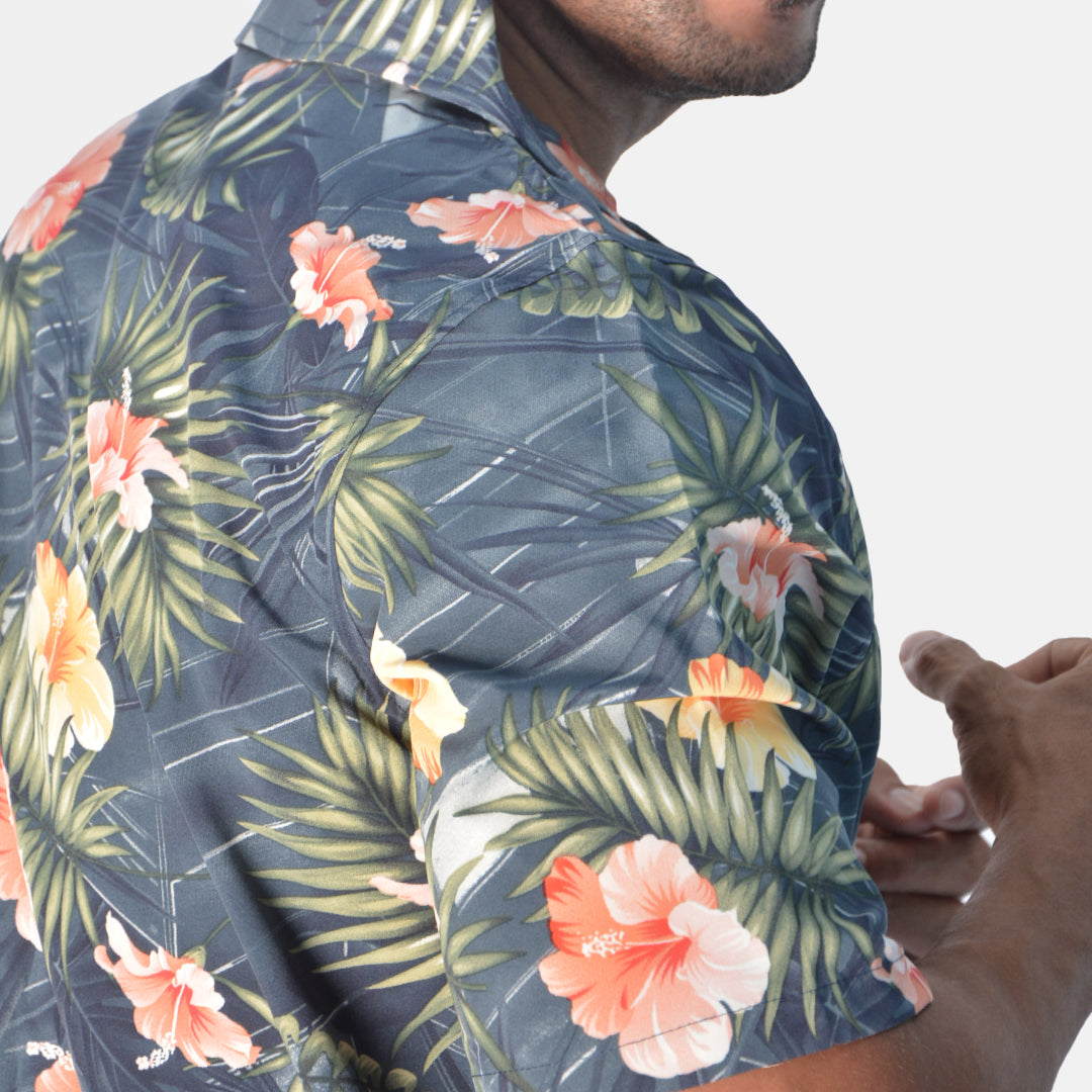 Polyester Tropical Print Hawaiian Shirt – Multicolor