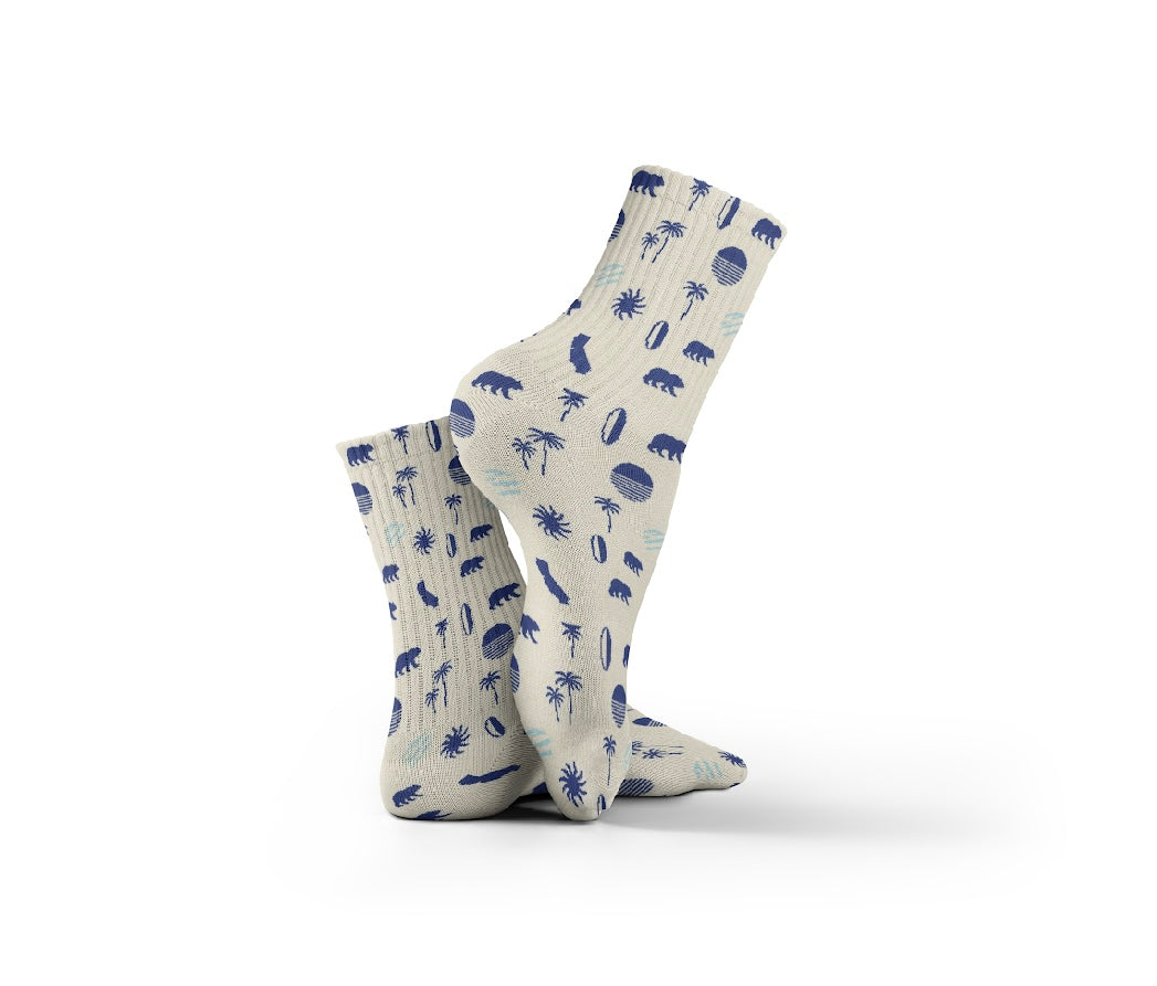 Cotton Golden Coast Pattern Crew Socks - Multicolor