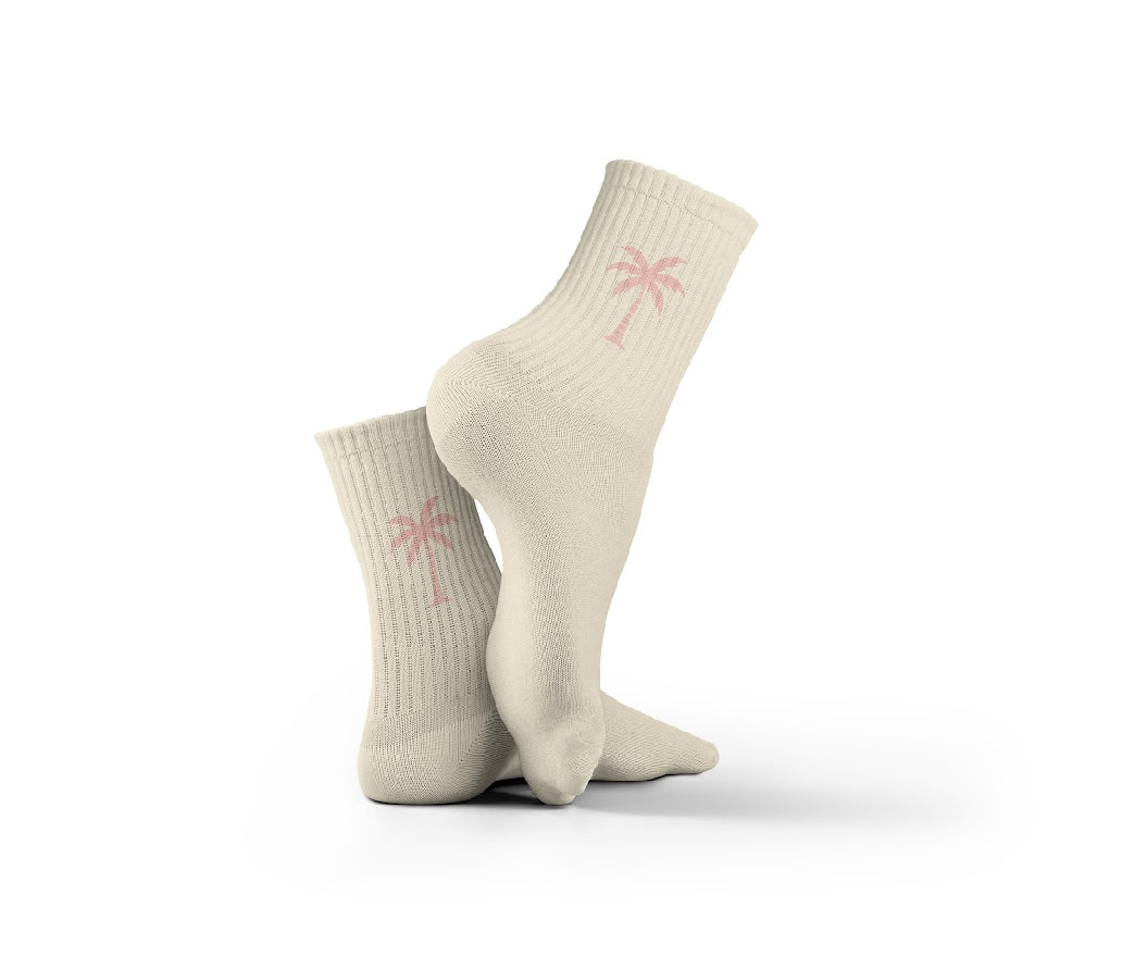 Cotton Palm tree Pattern Crew Socks - Light Beige