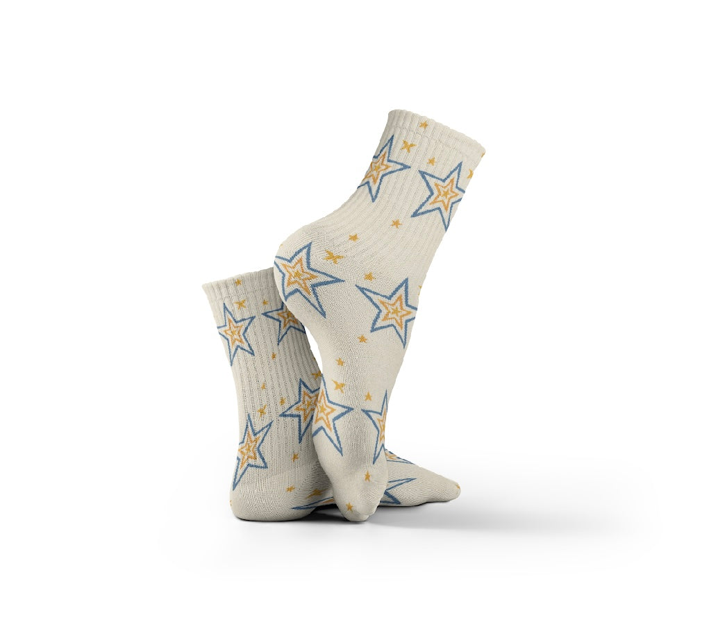 Cotton Stars Pattern Crew Socks - Multicolor
