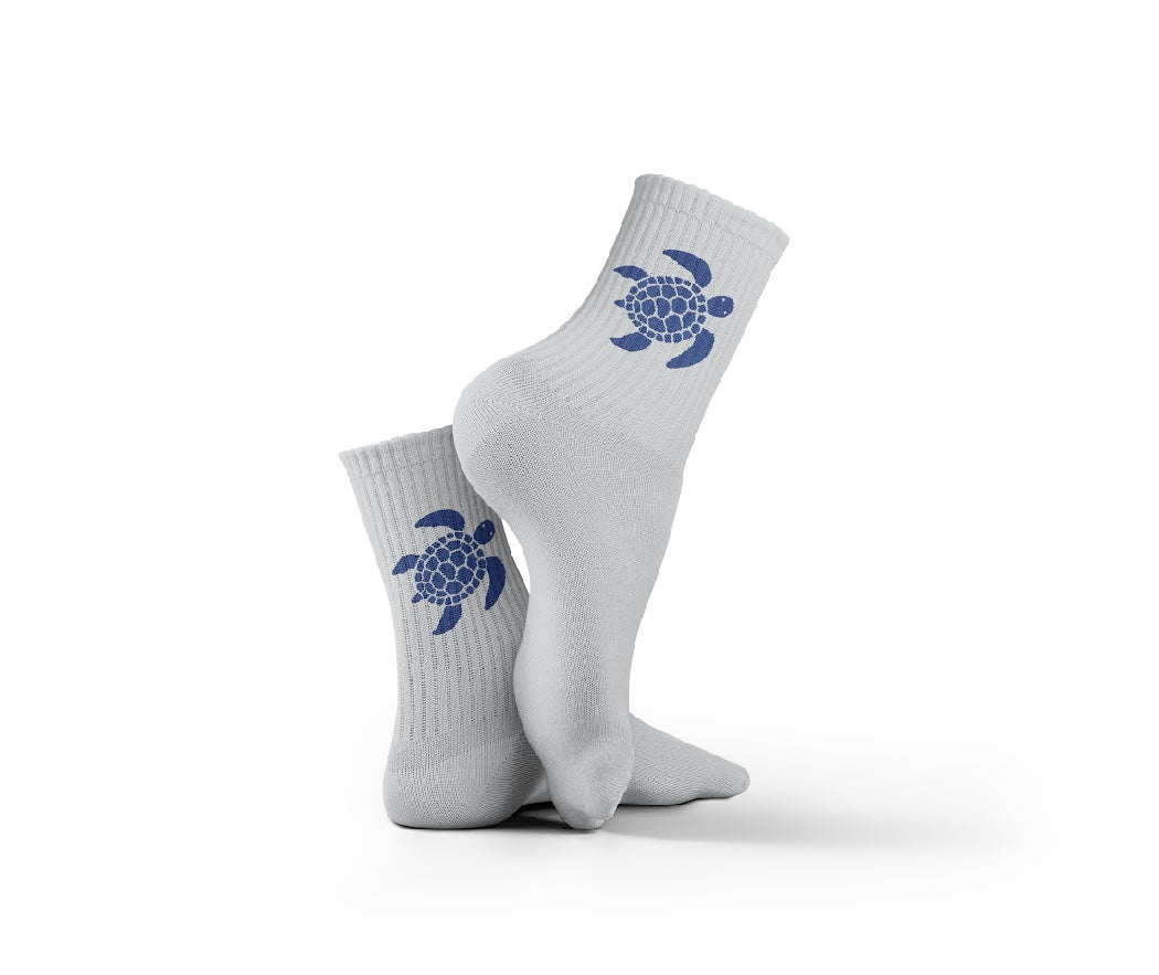 Cotton Turtle Pattern Crew Socks - Light Grey