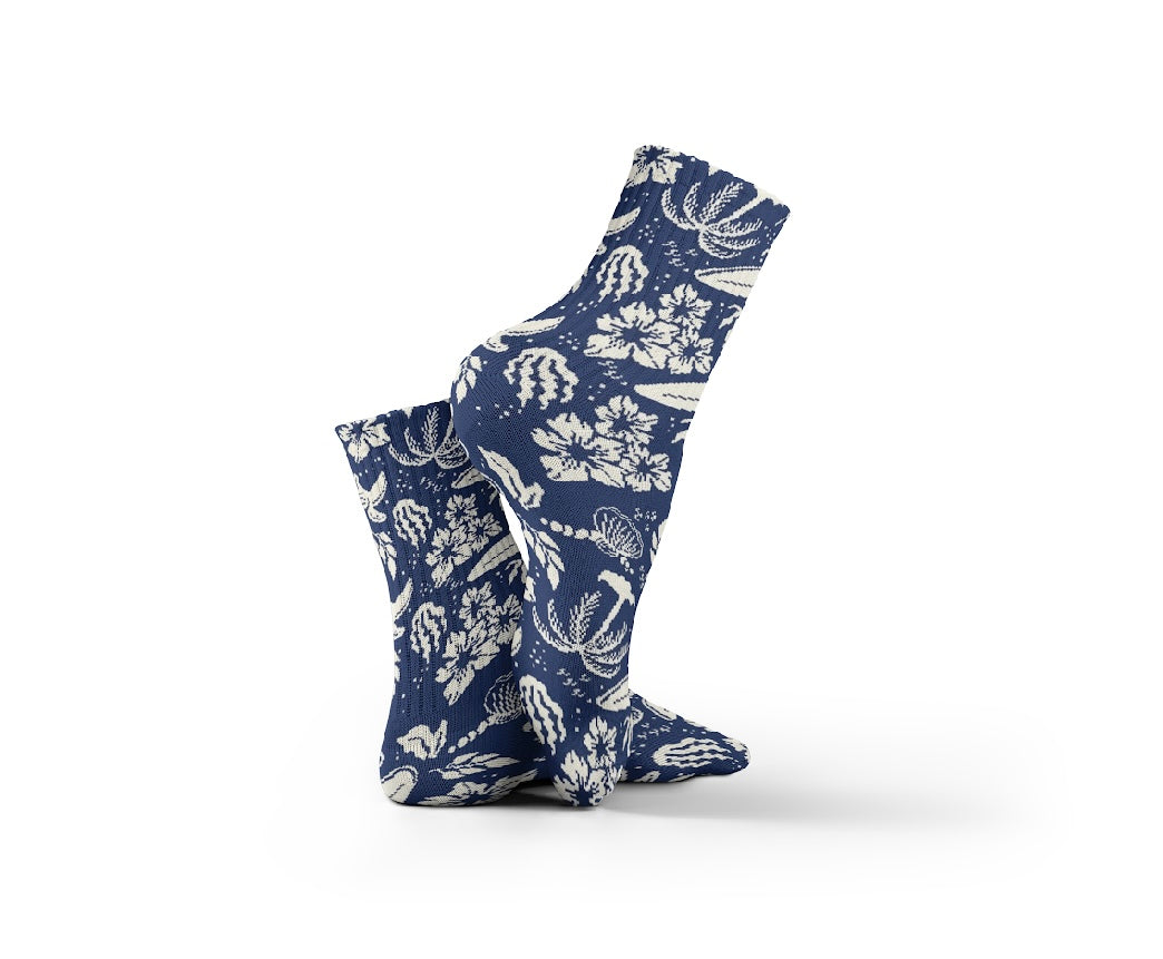 Cotton White Palm Trees Pattern Crew Socks – Multicolor