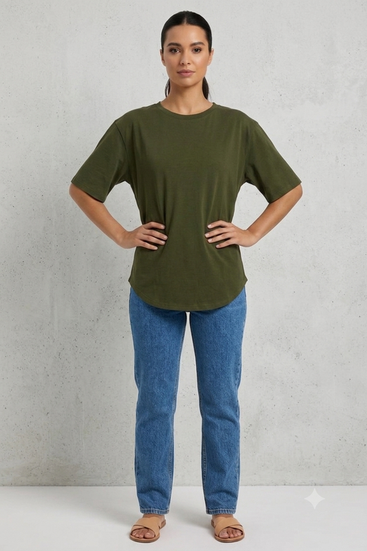Curved-Hem T-Shirt – Olive