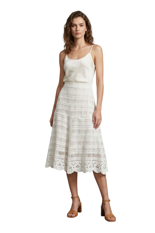 Crochet A-Line Midi Skirt – White