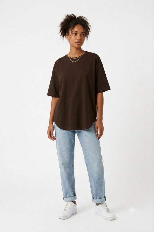 Curved-Hem T-Shirt – Dark Brown