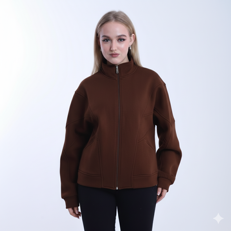 Melton Solid Full-Zip Jacket – Brown