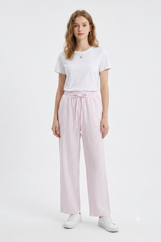 Textured Drawstring Pants – Pink