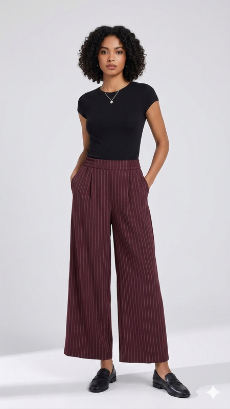 Pinstripe Wide-Leg Pants - Burgundy