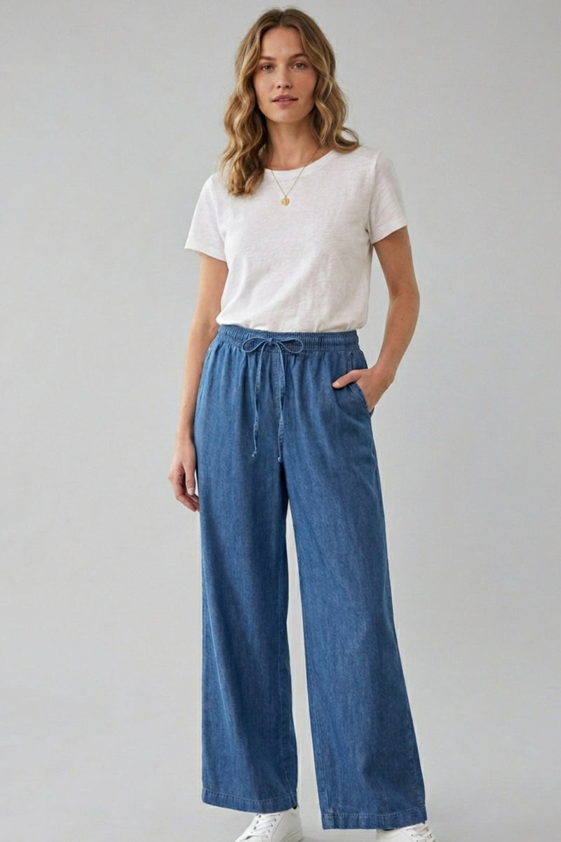 Denim Wide-Leg Pants - Light Blue
