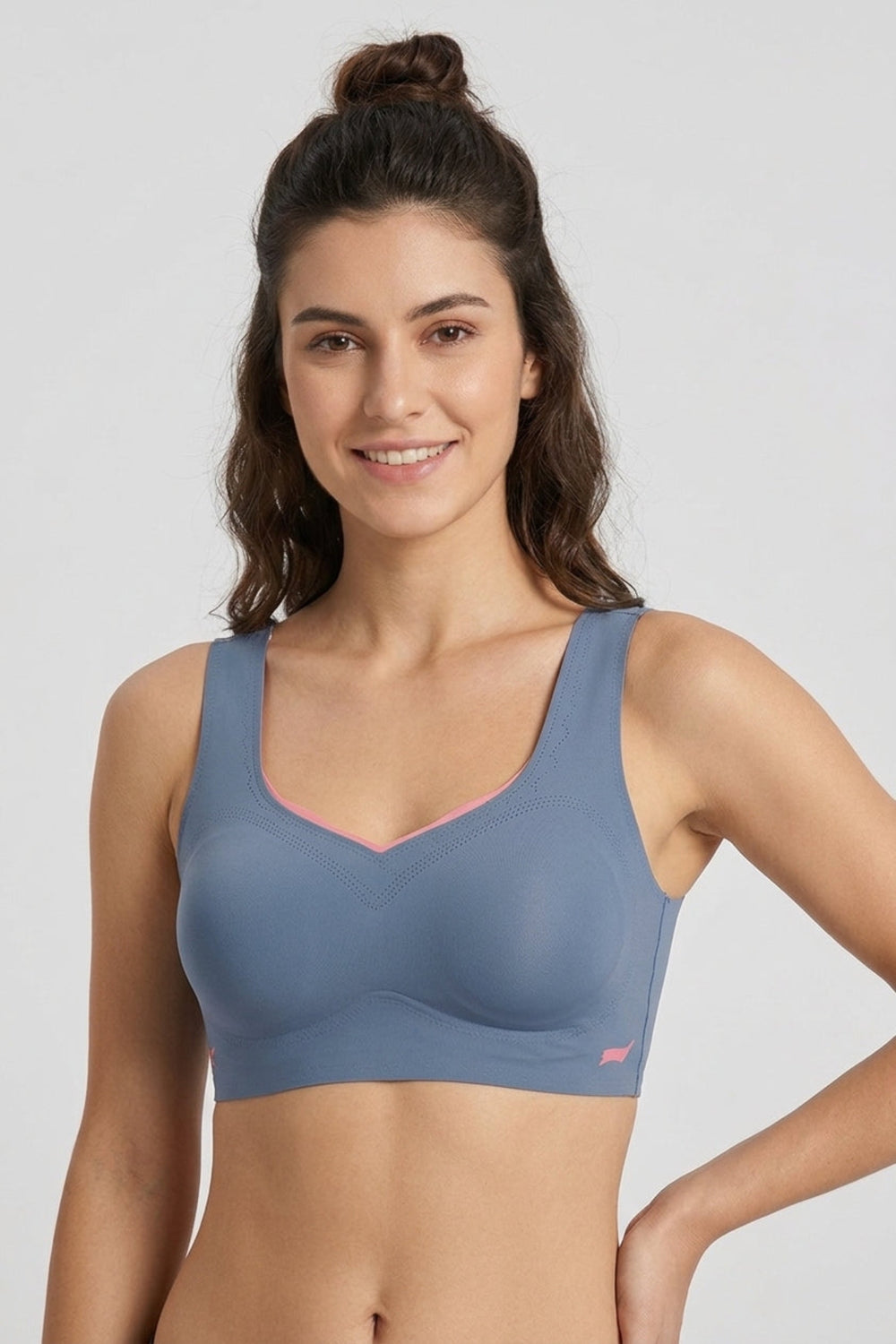 Seamless Lace-Trim Back Bra - Blue