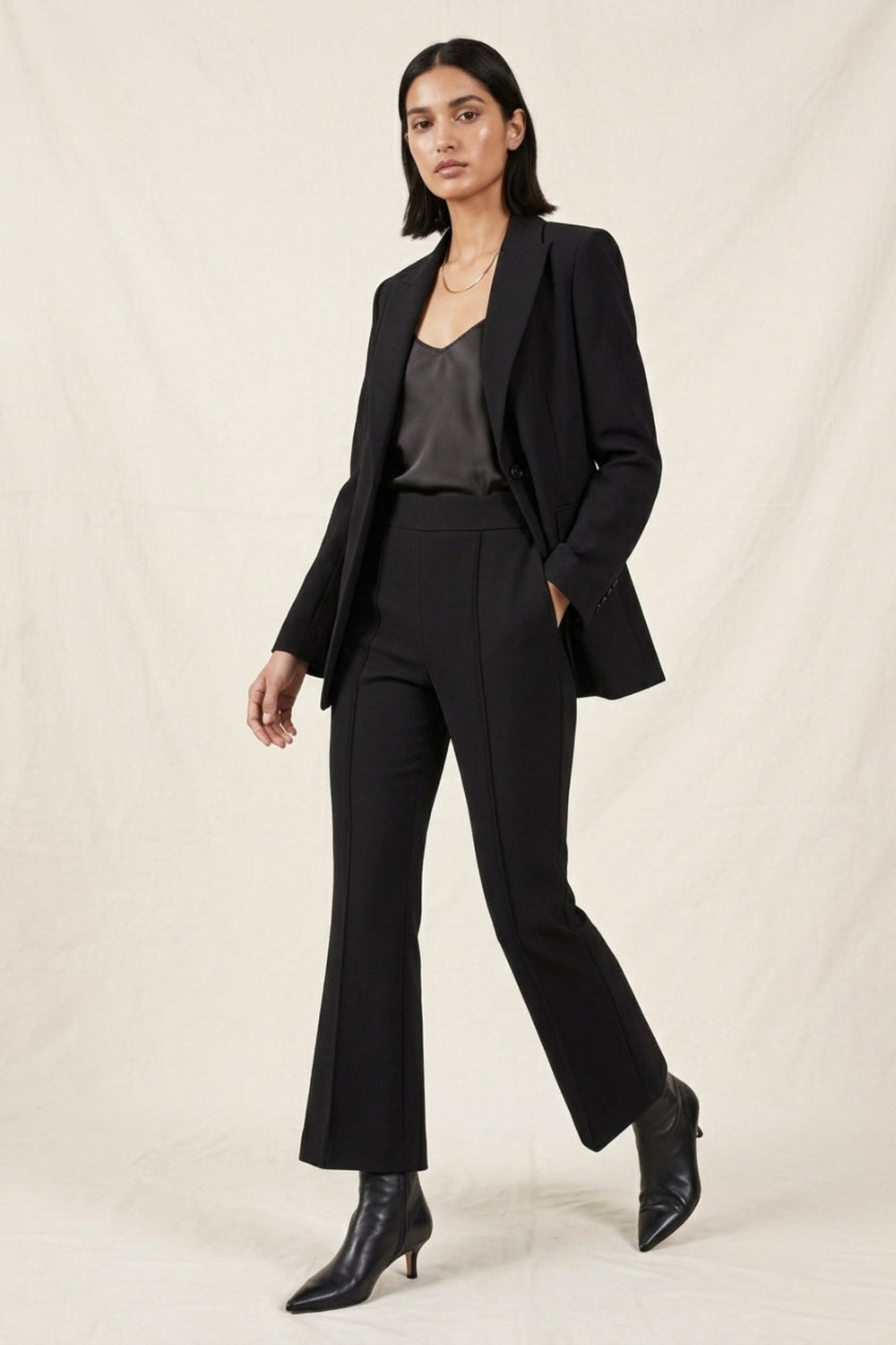 Stitched Panel Flared Pants – Black