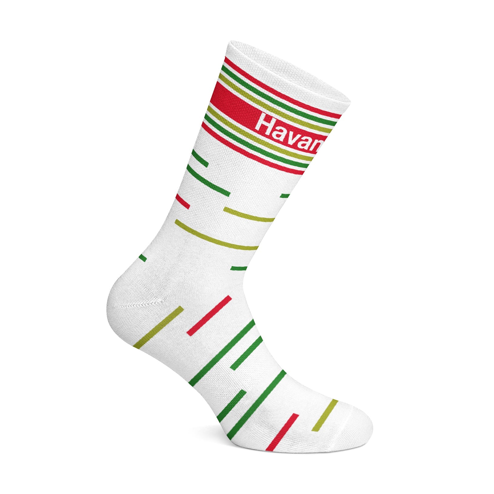 Cotton Mosaic Stripe Crew Socks – White