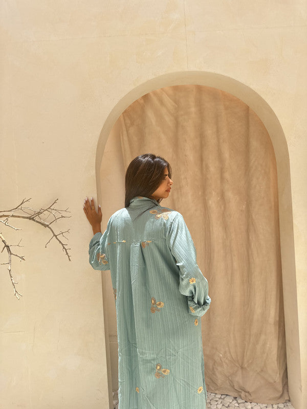Embroidered Linen Shirt Dress – Mint
