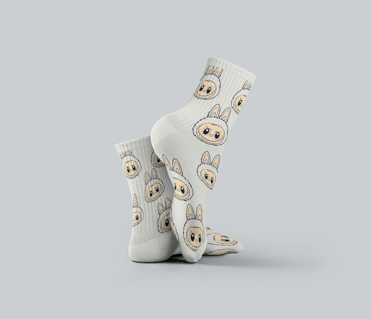 Cotton Labubu Bunny Crew Socks – Grey