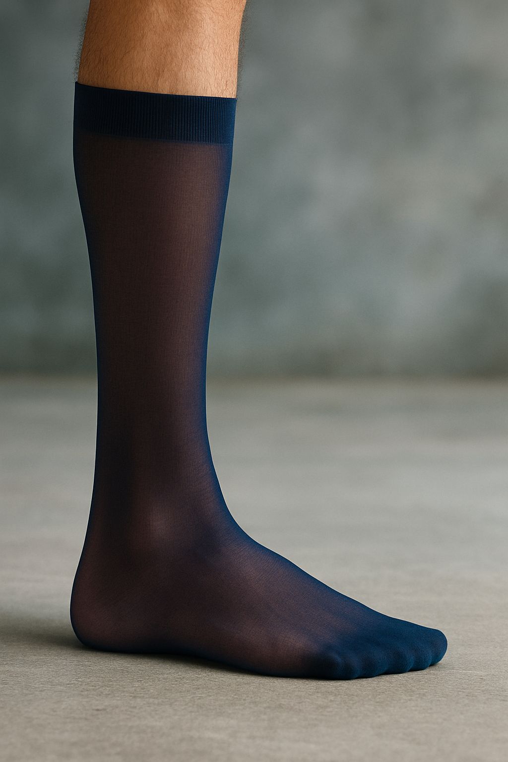 Nylon Sheer Mid-Calf Socks - Navy