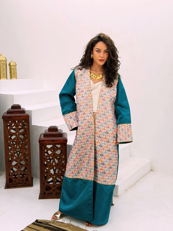 Indian Fabric Trim Kaftan – Turquoise
