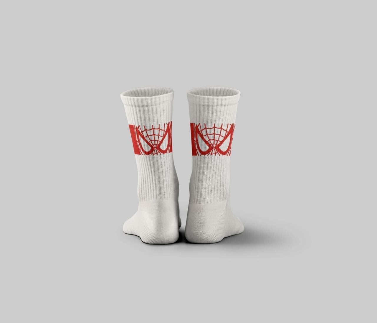 Cotton Spider Web Crew Socks – White & Red