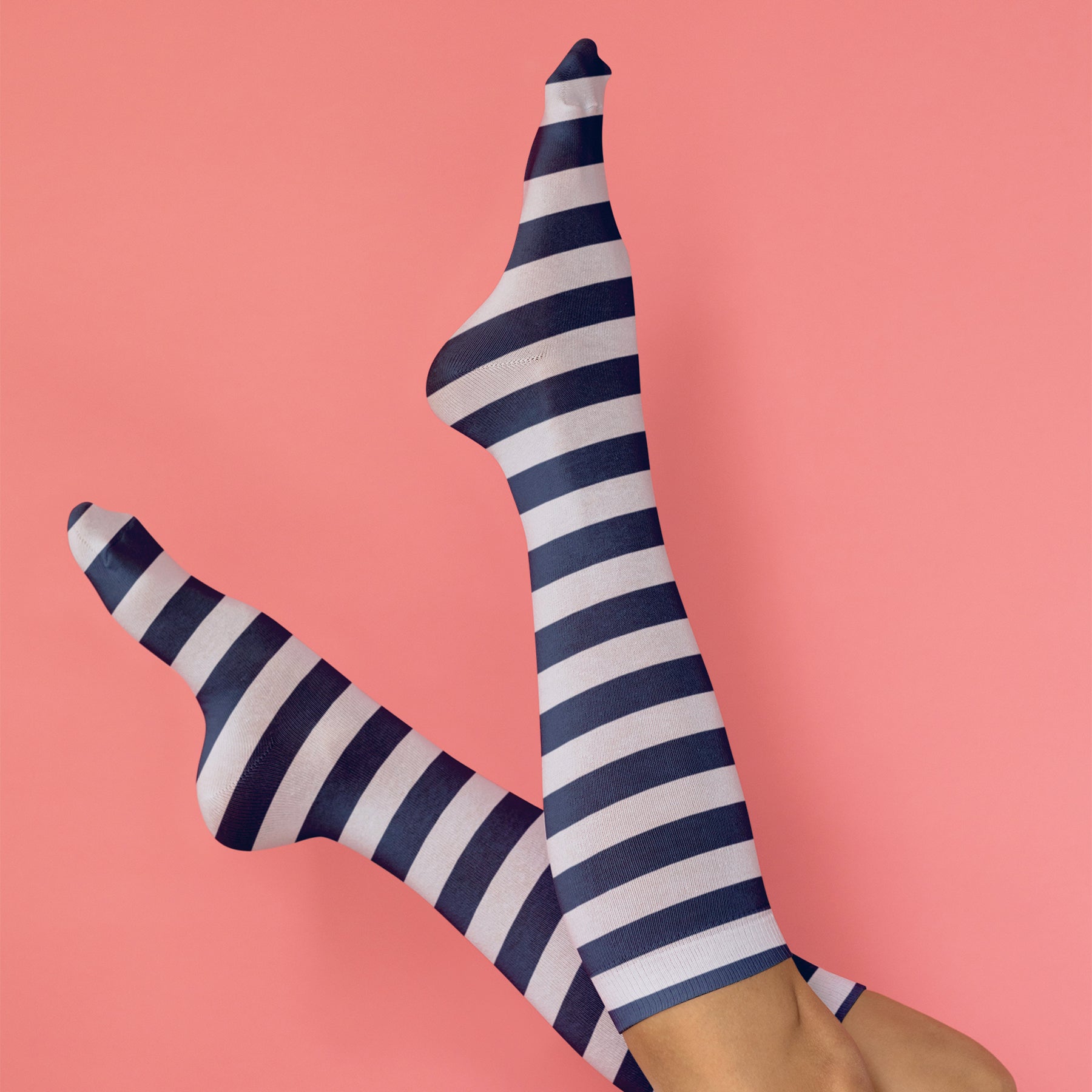 Cotton Striped Compression Socks - Navy & White