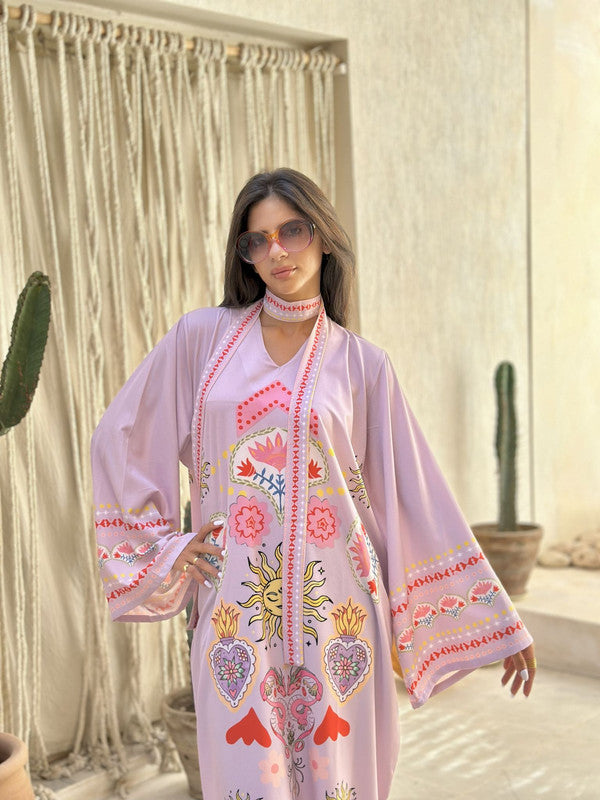 Solaris Printed Long-Sleeve Maxi Dress – Lavender