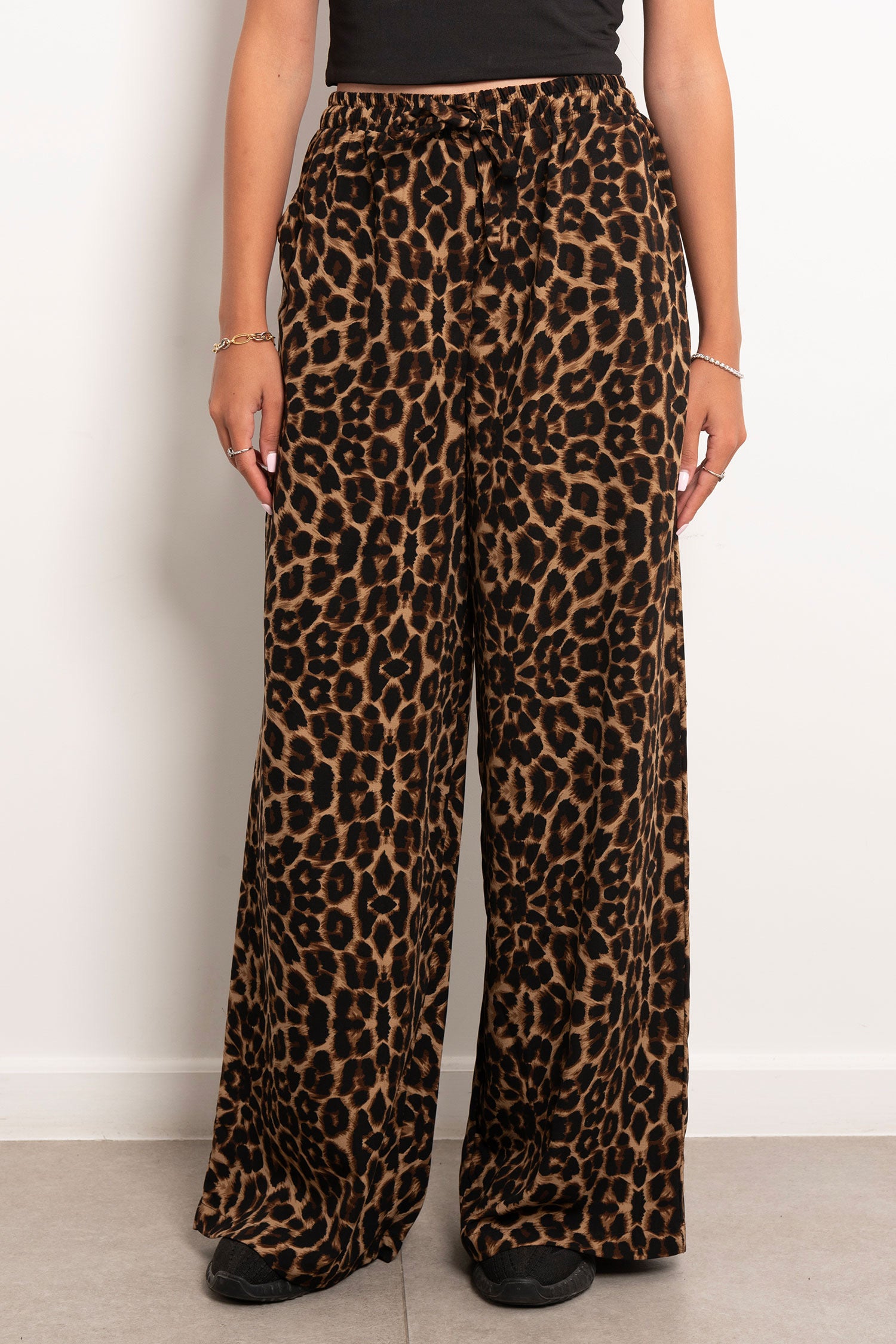 Crepe Wide-leg Pants - Leopard