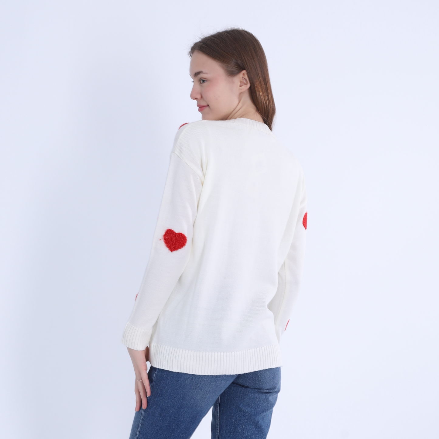 Trico Pullover with Heart-White