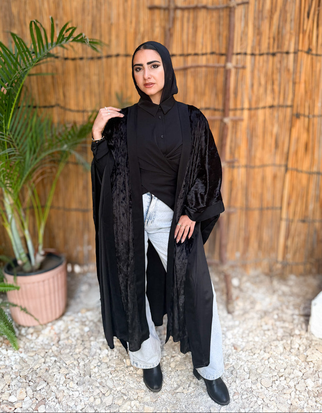 Majesty Trim Velvet Kimono - All Black