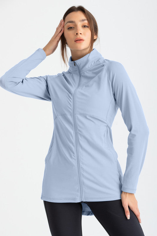 Solid Zip-Up Sports Performance Jacket – Dusty Blue