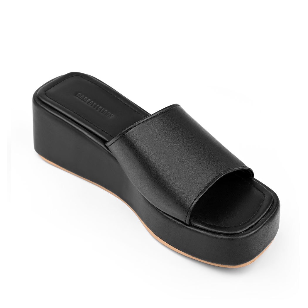 Faux Leather Palatforma Slipper - Black