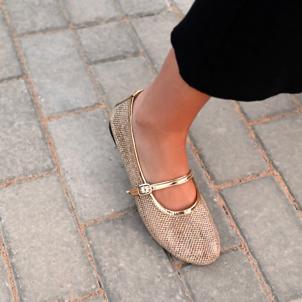 Synthetic Bailatira Fishnet Flats - Gold