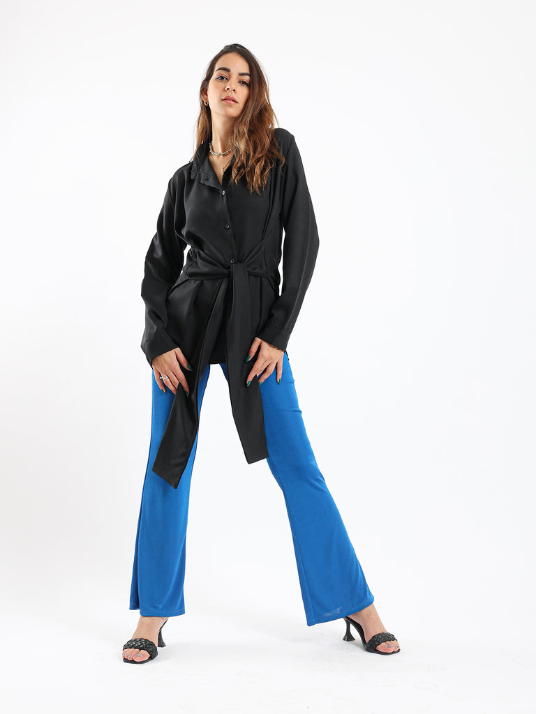 Poplin Shirt With Belt - Black