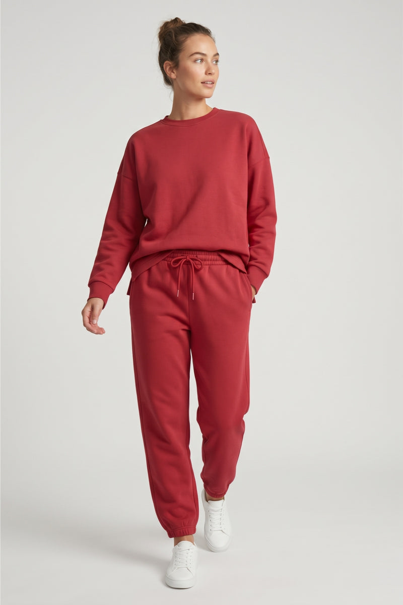 Crew-Neck Jogger Set – Light Burgundy